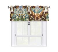 LMNGH Watercolor Cow and Daisy Flower Curtain Valance for Windows,Kitchen Window Curtains Blackout Drapes Window Treatments Decorative Rod Pocket Short Curtain for Living Room Bedroom,54" W x 18" L