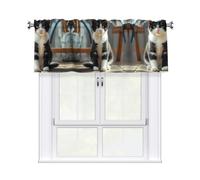 LMNGH White and Black Kitten Sitting Curtain Valance for Windows,Kitchen Window Curtains Blackout Drapes Window Treatments Decorative Rod Pocket Short Curtain for Living Room Bedroom,54" W x 18" L