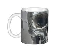 LMNGH White And Gray Skull Graphics Ceramic Coffee Mug 11oz Novelty Tea Cup With Handle Coffee Cup For Men Women Office Work