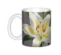 LMNGH White Rabbit And Lilies Ceramic Coffee Mug 11oz Novelty Tea Cup With Handle Coffee Cup For Men Women Office Work