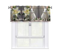LMNGH White Rabbit and Lilies Curtain Valance for Windows,Kitchen Window Curtains Blackout Drapes Window Treatments Decorative Rod Pocket Short Curtain for Living Room Bedroom,54" W x 18" L