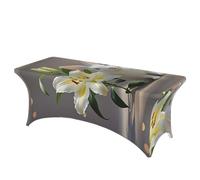 LMNGH White Rabbit and Lilies Decorative Tablecloth Protector for Wedding, Banquet & Parties6FT Spandex Rectangle Tablecloths, Stretch Washable Table Cloth Wrinkle Free Patio Table Cover