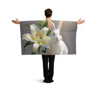 LMNGH white rabbit and lilies Flag Cape with Sleeves for Adults, Wearable Flag Cloak Lightweight Body Flag Cloak Outfits Costume Accessories for Party Favors Celebrations