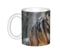 LMNGH Wolf Ceramic Coffee Mug 11oz Novelty Tea Cup With Handle Coffee Cup For Men Women Office Work