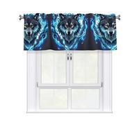 LMNGH Wolf Head in Blue Flames Curtain Valance for Windows,Kitchen Window Curtains Blackout Drapes Window Treatments Decorative Rod Pocket Short Curtain for Living Room Bedroom,54" W x 18" L
