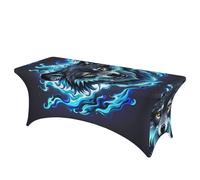 LMNGH Wolf Head in Blue Flames Decorative Tablecloth Protector for Wedding, Banquet & Parties6FT Spandex Rectangle Tablecloths, Stretch Washable Table Cloth Wrinkle Free Patio Table Cover