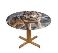 LMNGH Wolf Round Spandex Tablecloth 43 Inch, Elastic Fitted Waterproof Tablecloths Stretch Washable Picnic Table Cover for Camping, Dining, Indoor and Outdoor