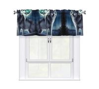 LMNGH Wolf Under Moon Curtain Valance for Windows,Kitchen Window Curtains Blackout Drapes Window Treatments Decorative Rod Pocket Short Curtain for Living Room Bedroom,54" W x 18" L