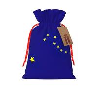 LMNUDS Alaska State Flag Print Drawstring Christmas Bag with Kraft Label 4.7 x 6.9 Inch for Halloween Gifts