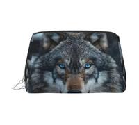 LMNUDS Blue Eyes Wolf Travel-Ready Toiletry Bag, Compact Makeup Organizer For Women, Silver, One size