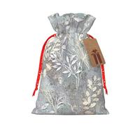 LMNUDS Blue Grace Flora Printing Drawstring Christmas Bag With Kraft Tag 8.3x11.8 In For Halloween Wrapping Gifts