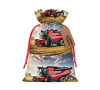 LMNUDS Company Farm Tractor Printing Drawstring Christmas Bag With Kraft Tag 4.7x6.9 Inch For Halloween Wrapping Gifts