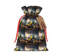 LMNUDS Company Farm Tractor Printing Drawstring Christmas Bag With Kraft Tag 4.7x6.9 Inch For Halloween Wrapping Gifts