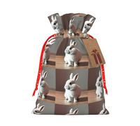 LMNUDS Cry White Rabbit Printing Drawstring Christmas Bag With Kraft Tag 4.7x6.9 Inch For Halloween Wrapping Gifts