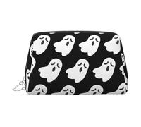 LMNUDS Cute White Ghost Halloween Pattern Travel-Ready Toiletry Bag, Compact Makeup Organizer For Women, Silver, One size