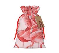 LMNUDS Flamingo Printing Drawstring Christmas Bag With Kraft Tag 8.3x11.8 In For Halloween Wrapping Gifts