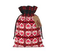 LMNUDS Happy Valentine'S Day Printing Color Matching Plaid Drawstring Bag With Kraft Tag 4.7x6.9 In For Christmas Halloween