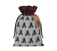LMNUDS Impressive Karate Men Printing Color Matching Plaid Drawstring Bag With Kraft Tag 4.7x6.9 In For Christmas Halloween