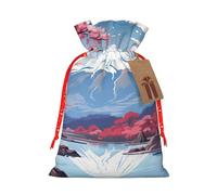 LMNUDS Japan Mount Fuji Landscape Printing Drawstring Christmas Bag With Kraft Tag 4.7x6.9 Inch For Halloween Wrapping Gifts