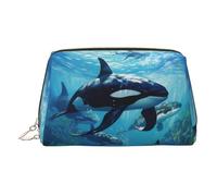 LMNUDS Killer Whales Swim Along Travel-Ready Toiletry Bag, Compact Makeup Organizer For Women, Gold, One Size