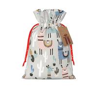 LMNUDS Llama Cactus Christmas Drawstring Bag with Kraft Tag 21 x 30 cm Halloween Gift Wrapping