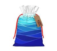 LMNUDS Ocean Waves Sailboat With Birds Maritime Printing Drawstring Christmas Bag With Kraft Tag 4.7x6.9 Inch For Halloween Wrapping Gifts