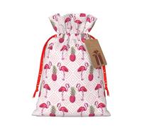 LMNUDS Pink Flamingo Pineapple Printing Drawstring Christmas Bag With Kraft Tag 4.7x6.9 Inch For Halloween Wrapping Gifts