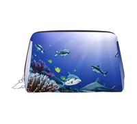 LMNUDS Shark Swimming Under The Sea Travel-Ready Toiletry Bag, Compact Makeup Organizer For Women