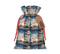 LMNUDS Statue Of Liberty In Nyc Printing Drawstring Christmas Bag With Kraft Tag 8.3x11.8 In For Halloween Wrapping Gifts