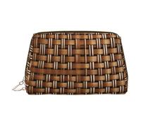LMNUDS Wicker Woven Grid Travel-Ready Toiletry Bag, Compact Makeup Organizer For Women, Gold, One Size