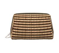 LMNUDS Wicker Woven Pattern Travel-Ready Toiletry Bag, Compact Makeup Organizer For Women, Gold, One Size