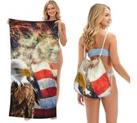 LMNvbz American Flag Eagle Fireworks Print 2 In 1 Packable Beach Towel Bag, Quick Dry Backpack Microfiber Mat For Camping, Travel, Vacation, Cruise, And Picnic