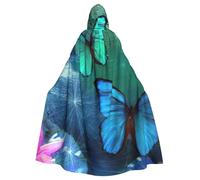 LMNvbz Beautiful Butterfly Pattern Unisex Cloak Hooded Cape For Halloween Cosplay Party Costume, Adult Vampire Witch Robe