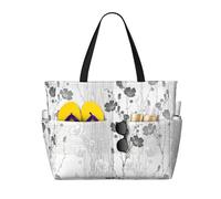 LMNvbz Blooming Hibiscus Flowers Print Large Beach Bag Tote With Zipper And Wet Pocket, Women'S Waterproof Foldable Travel Bags, For Pool, Cruise And Swim
