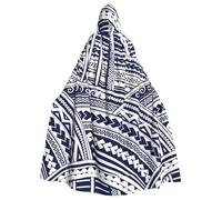 LMNvbz Blue Polynesian Maori Tribal Pattern Unisex Cloak Hooded Cape For Halloween Cosplay Party Costume, Adult Vampire Witch Robe