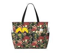 LMNvbz Bright Mushrooms Art Print Large Beach Bag Tote With Zipper And Wet Pocket, Women'S Waterproof Foldable Travel Bags, For Pool, Cruise And Swim