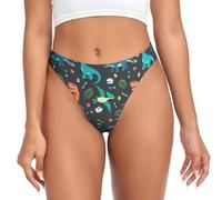LMNvbz Cartoon Dinosaur Print Womens Thongs Underwear, Low Rise Stretch Seamless G-String, Breathable No Show Panties Black
