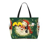 LMNvbz Christmas Holiday Santa Claus Wreath Print Large Beach Bag Tote With Zipper And Wet Pocket, Women'S Waterproof Foldable Travel Bags, For Pool, Cruise And Swim