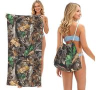 LMNvbz Cold Tree Camouflage Print 2 In 1 Packable Beach Towel Bag, Quick Dry Backpack Microfiber Mat For Camping, Travel, Vacation, Cruise, And Picnic