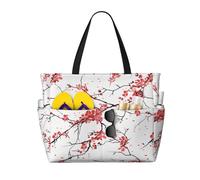 LMNvbz Delicate Cherry Blossoms Print Large Beach Bag Tote With Zipper And Wet Pocket, Women'S Waterproof Foldable Travel Bags, For Pool, Cruise And Swim