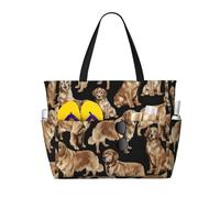 LMNvbz Golden Retrievers Print Large Beach Bag Tote With Zipper And Wet Pocket, Women'S Waterproof Foldable Travel Bags, For Pool, Cruise And Swim