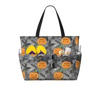 LMNvbz Halloween Grey Bat Spider Pumpkin Print Large Beach Bag Tote With Zipper And Wet Pocket, Women'S Waterproof Foldable Travel Bags, For Pool, Cruise And Swim