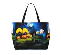 LMNvbz Halloween Pumpkins Print Large Beach Bag Tote With Zipper And Wet Pocket, Women'S Waterproof Foldable Travel Bags, For Pool, Cruise And Swim