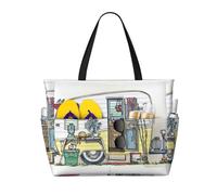 LMNvbz Happy Campers Print Large Beach Bag Tote With Zipper And Wet Pocket, Women'S Waterproof Foldable Travel Bags, For Pool, Cruise And Swim