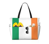 LMNvbz Irish Flag Print Large Beach Bag Tote With Zipper And Wet Pocket, Women'S Waterproof Foldable Travel Bags, For Pool, Cruise And Swim