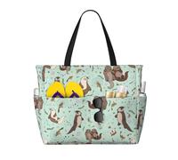 LMNvbz Otters Print Large Beach Bag Tote With Zipper And Wet Pocket, Women'S Waterproof Foldable Travel Bags, For Pool, Cruise And Swim