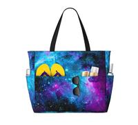 LMNvbz Purple Starry Sky Print Large Beach Bag Tote With Zipper And Wet Pocket, Women'S Waterproof Foldable Travel Bags, For Pool, Cruise And Swim