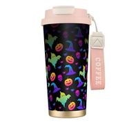 LMNvbz Rainbow Halloween Ghost Witch Hat Spiders 316 Stainless Steel Insulated Coffee Mug, Vacuum Lid Travel Tea Cup Keeps Hot and Cold