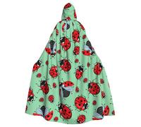 LMNvbz Red Ladybugs On A Blue Background Unisex Cloak Hooded Cape For Halloween Cosplay Party Costume, Adult Vampire Witch Robe