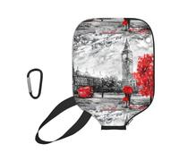 LMNvbz Red London Street Print Universal Pickleball Paddle Cover | Standard Universal Size Racket Sleeve Case, Neoprene Compatible Accessory